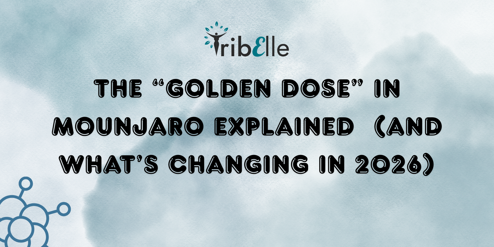 The "Golden Dose" in Mounjaro Explained (And What's Changing in 2026) - TribElle blog cover image featuring the TribElle logo on a soft blue-grey watercolour background with a molecular structure graphic